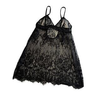 Women's Black Lace Negligee Adjustable Straps & Closure, Size L (Petite), EUC